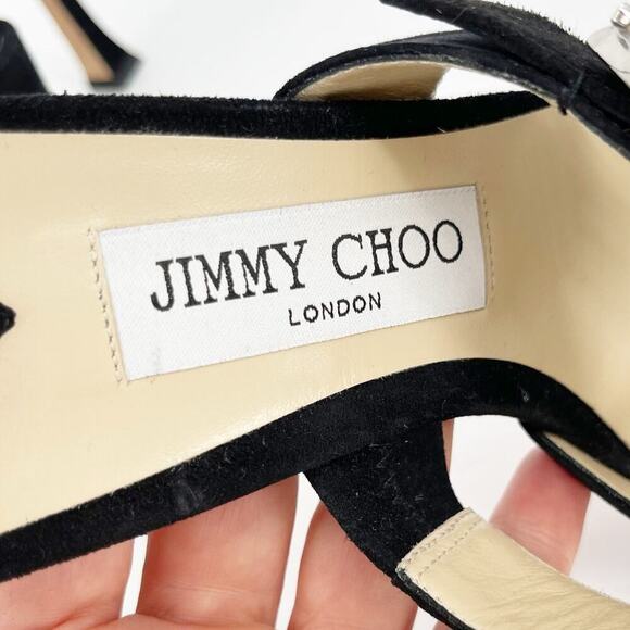 Jimmy Choo Black Suede Marta 90 Crystal Embellished Pointed Toe Mule Heel IT 40 - Picture 9 of 11